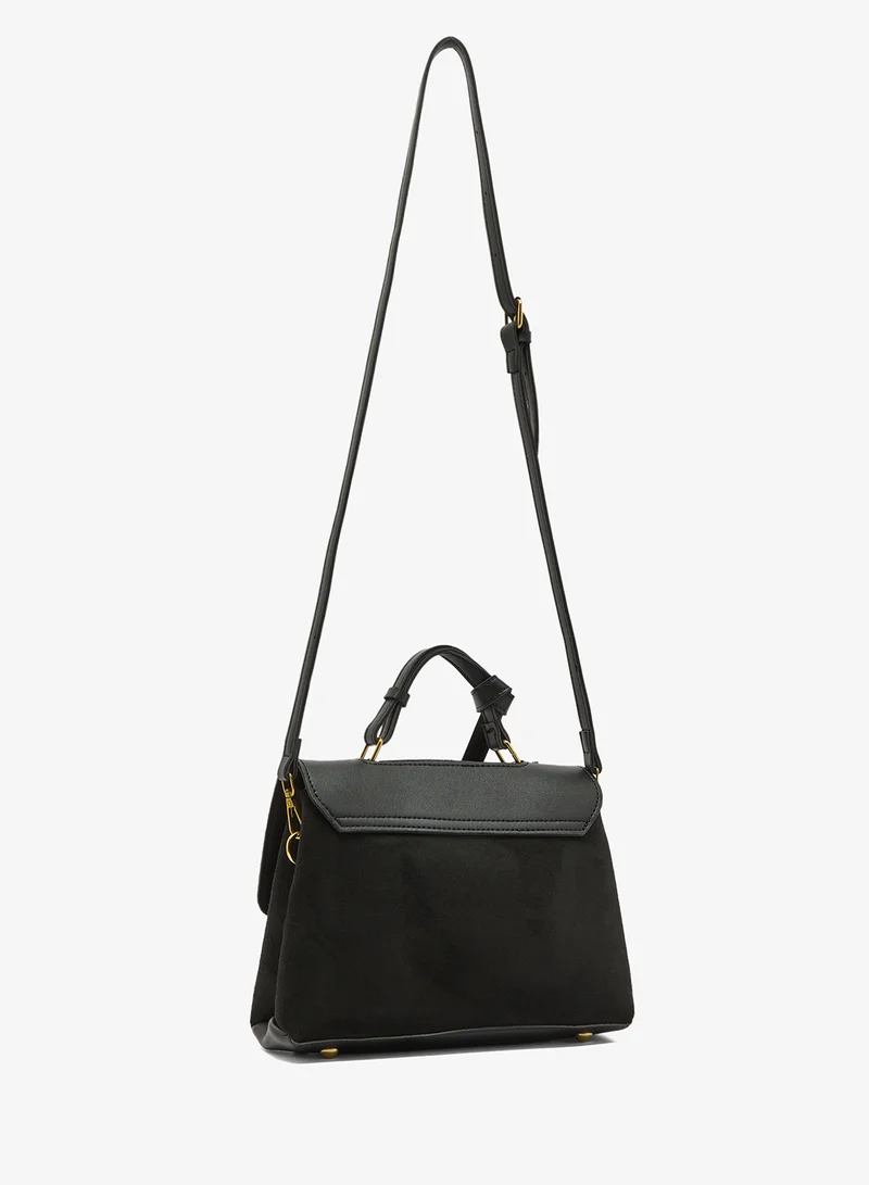 ELLA Suede East-To-West Bag With Top Handle And Gold Accent